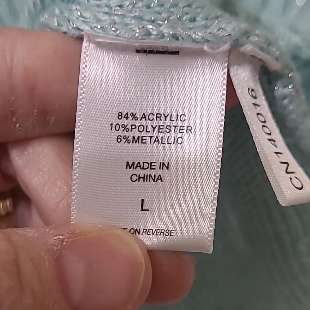 New York & Company Aqua Cowl Neck Sweater with Silver Threading size Large